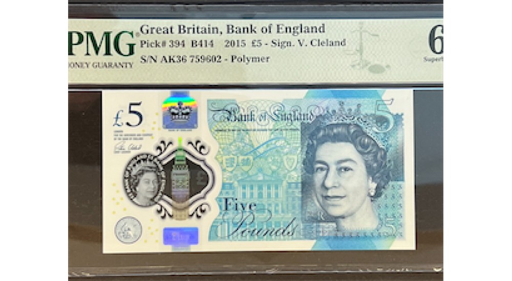Five Pound - Cleland - 2015 - AK36 759602 - PMG 68 - Elizabeth II - UNC - B414 - H863Banknotes Five Pound - Cleland - 2015 - AK36 759602 - PMG 68 - Elizabeth II - UNC - B414 - H863Banknotes