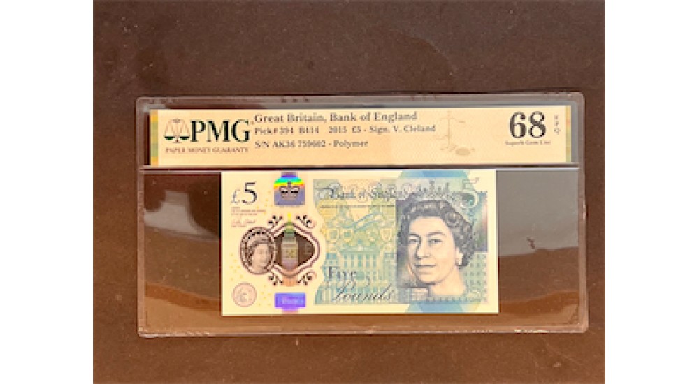 Five Pound - Cleland - 2015 - AK36 759602 - PMG 68 - Elizabeth II - UNC - B414 - H863Banknotes Five Pound - Cleland - 2015 - AK36 759602 - PMG 68 - Elizabeth II - UNC - B414 - H863Banknotes