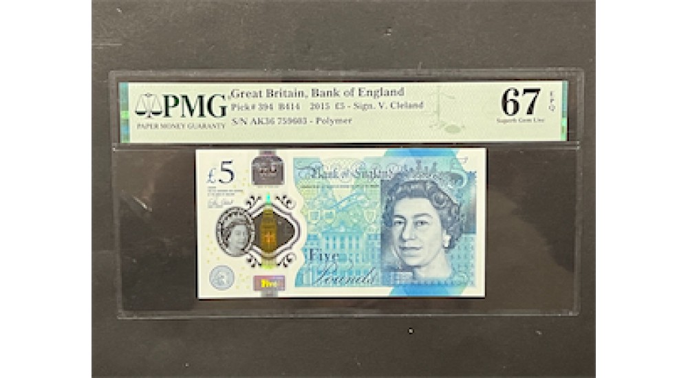 Five Pound - Cleland - 2015 - PMG 67 - AK36 759603 - UNC - B414 - H939Banknotes Five Pound - Cleland - 2015 - PMG 67 - AK36 759603 - UNC - B414 - H939Banknotes