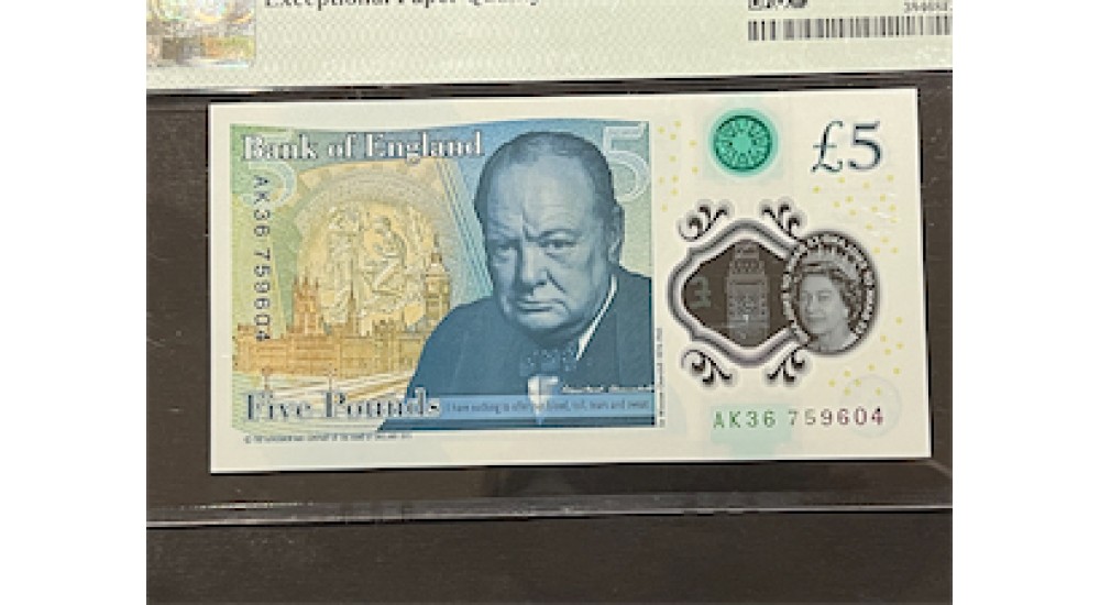 Five Pound - Clealand - 2015 - AK36 759604 - PMG 68 - UNC - B414 - H940Banknotes Five Pound - Clealand - 2015 - AK36 759604 - PMG 68 - UNC - B414 - H940Banknotes