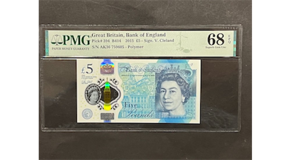 Five Pound - Cleland - 2015 - Ak36 759605 - PMG 68 - UNC - B414 - H941Banknotes Five Pound - Cleland - 2015 - Ak36 759605 - PMG 68 - UNC - B414 - H941Banknotes