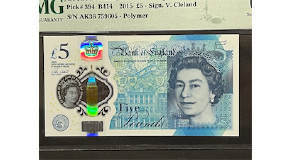 Five Pound - Cleland - 2015 - Ak36 759605 - PMG 68 - UNC - B414 - H941Banknotes Five Pound - Cleland - 2015 - Ak36 759605 - PMG 68 - UNC - B414 - H941Banknotes