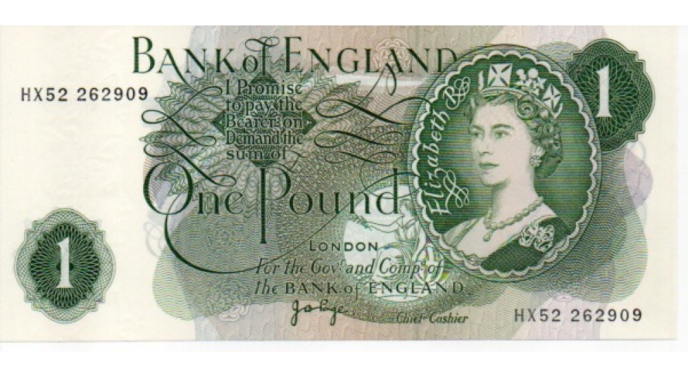 One Pound - Page - 1970 - HX52 262909 + 10 (2off) - UNC B322 - H1068Banknotes One Pound - Page - 1970 - HX52 262909 + 10 (2off) - UNC B322 - H1068Banknotes