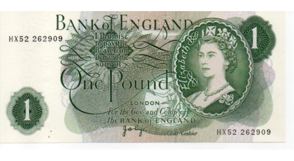 One Pound - Page - 1970 - HX52 262909 + 10 (2off) - UNC B322 - H1068Banknotes One Pound - Page - 1970 - HX52 262909 + 10 (2off) - UNC B322 - H1068Banknotes