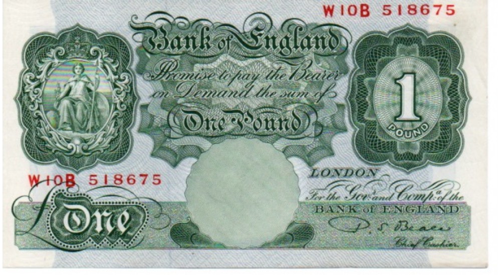 One Pound - Beale - 1950 - W10B 518675 - First Series - UNC - B268 - H1057Banknotes One Pound - Beale - 1950 - W10B 518675 - First Series - UNC - B268 - H1057Banknotes