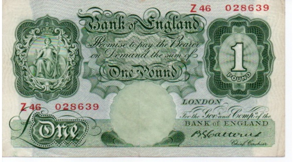 One Pound - Catterns - 1930 - Z46 028639 - Last Series - EF - B225 - H1071Banknotes One Pound - Catterns - 1930 - Z46 028639 - Last Series - EF - B225 - H1071Banknotes