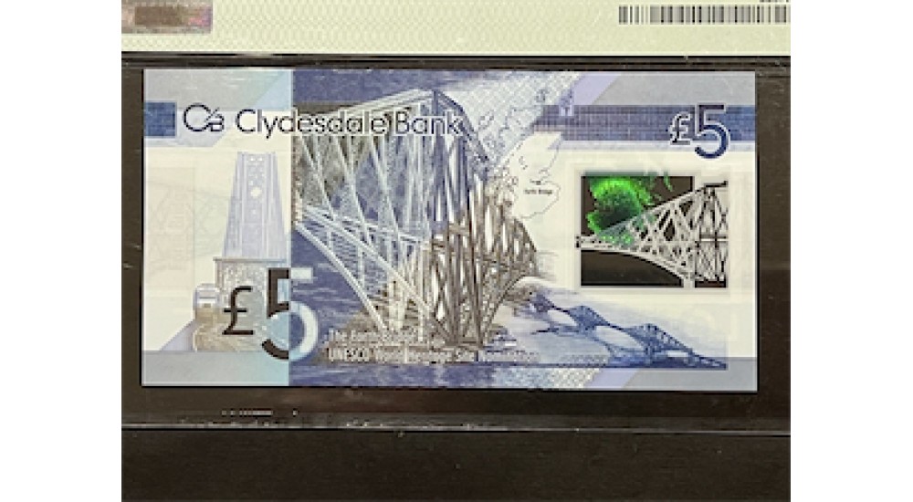 Five Pound FB/1 129678 Clydesdale Thorburn 2015 PMG 68 UNC - H945Banknotes Five Pound FB/1 129678 Clydesdale Thorburn 2015 PMG 68 UNC - H945Banknotes