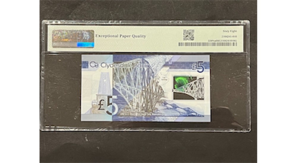 Five Pound FB/1 129678 Clydesdale Thorburn 2015 PMG 68 UNC - H945Banknotes Five Pound FB/1 129678 Clydesdale Thorburn 2015 PMG 68 UNC - H945Banknotes