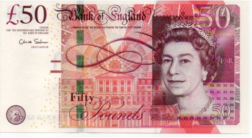 Fifty Pound - Salmon - 2011 - AD49 956487 + 88 + 89 - UNC - B410 - H1017Banknotes Fifty Pound - Salmon - 2011 - AD49 956487 + 88 + 89 - UNC - B410 - H1017Banknotes