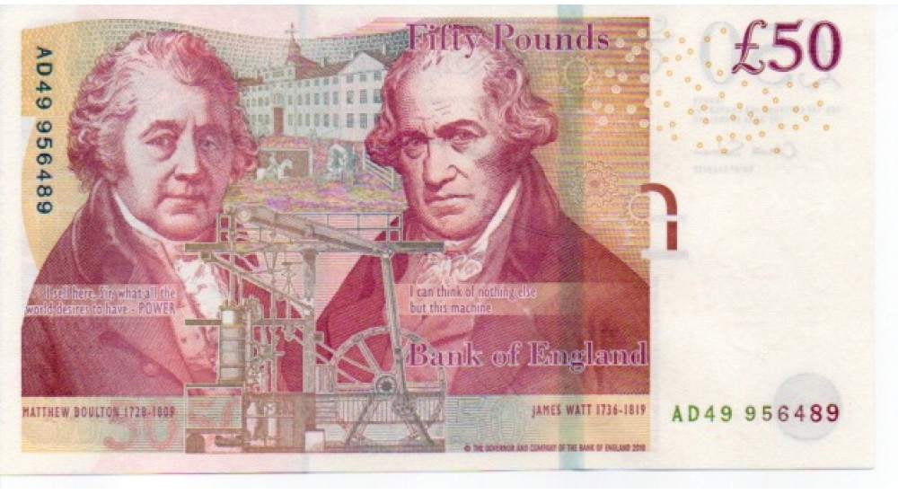 Fifty Pound - Salmon - 2011 - AD49 956487 + 88 + 89 - UNC - B410 - H1017Banknotes Fifty Pound - Salmon - 2011 - AD49 956487 + 88 + 89 - UNC - B410 - H1017Banknotes